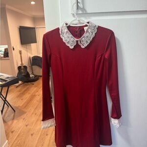 Spirit Halloween Red Lace-Collar Long Sleeve Dress